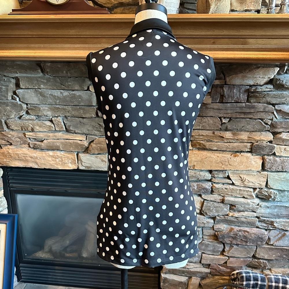 NIKE Golf ⛳️ Ladies Black & White Polka Dot Dri-Fit Sleeveless Golf Shirt - Sz S - Picture 8 of 12